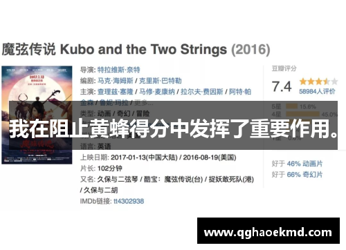 我在阻止黄蜂得分中发挥了重要作用。